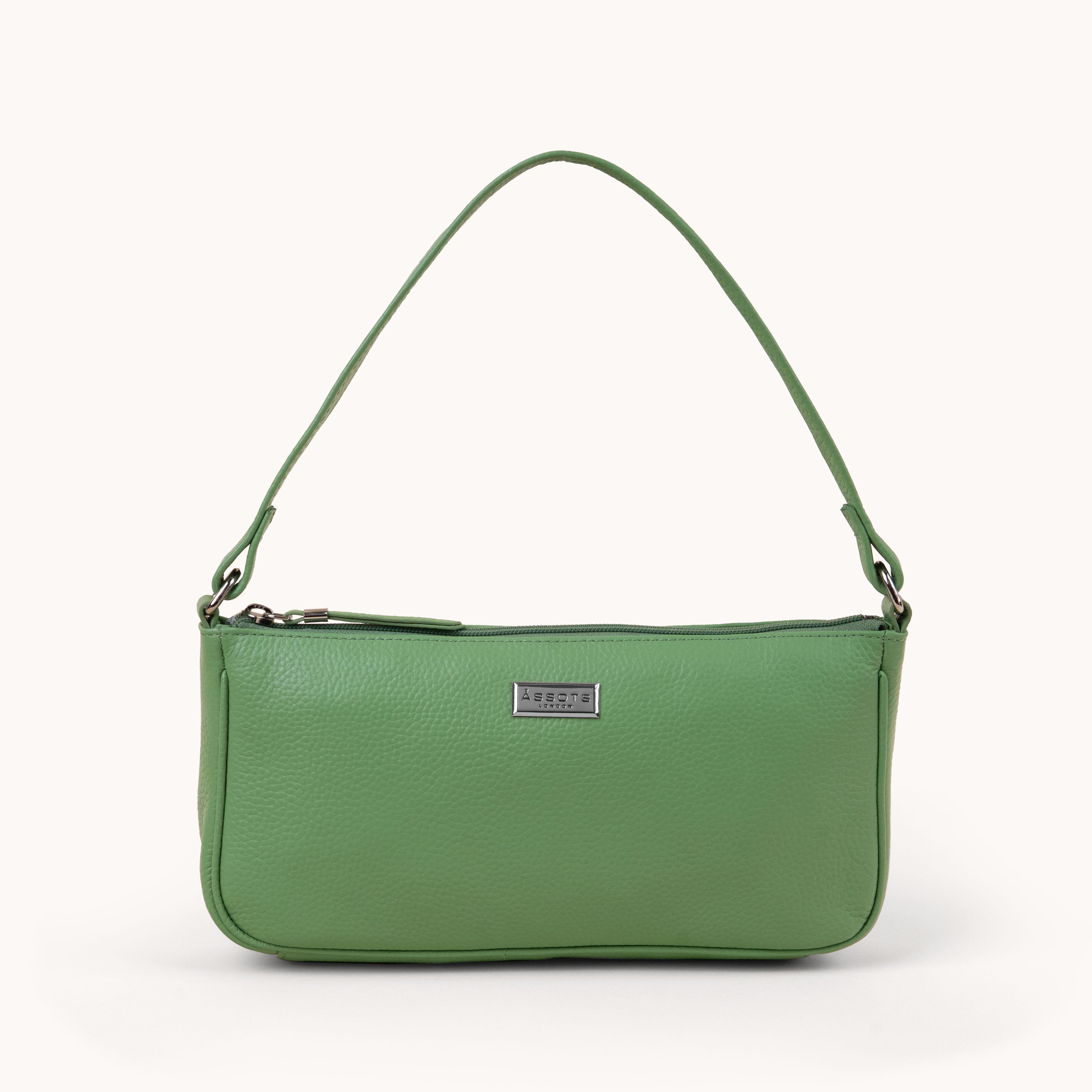 'ZARA' Matcha Green Pebble Grain Real Leather Shoulder Bag