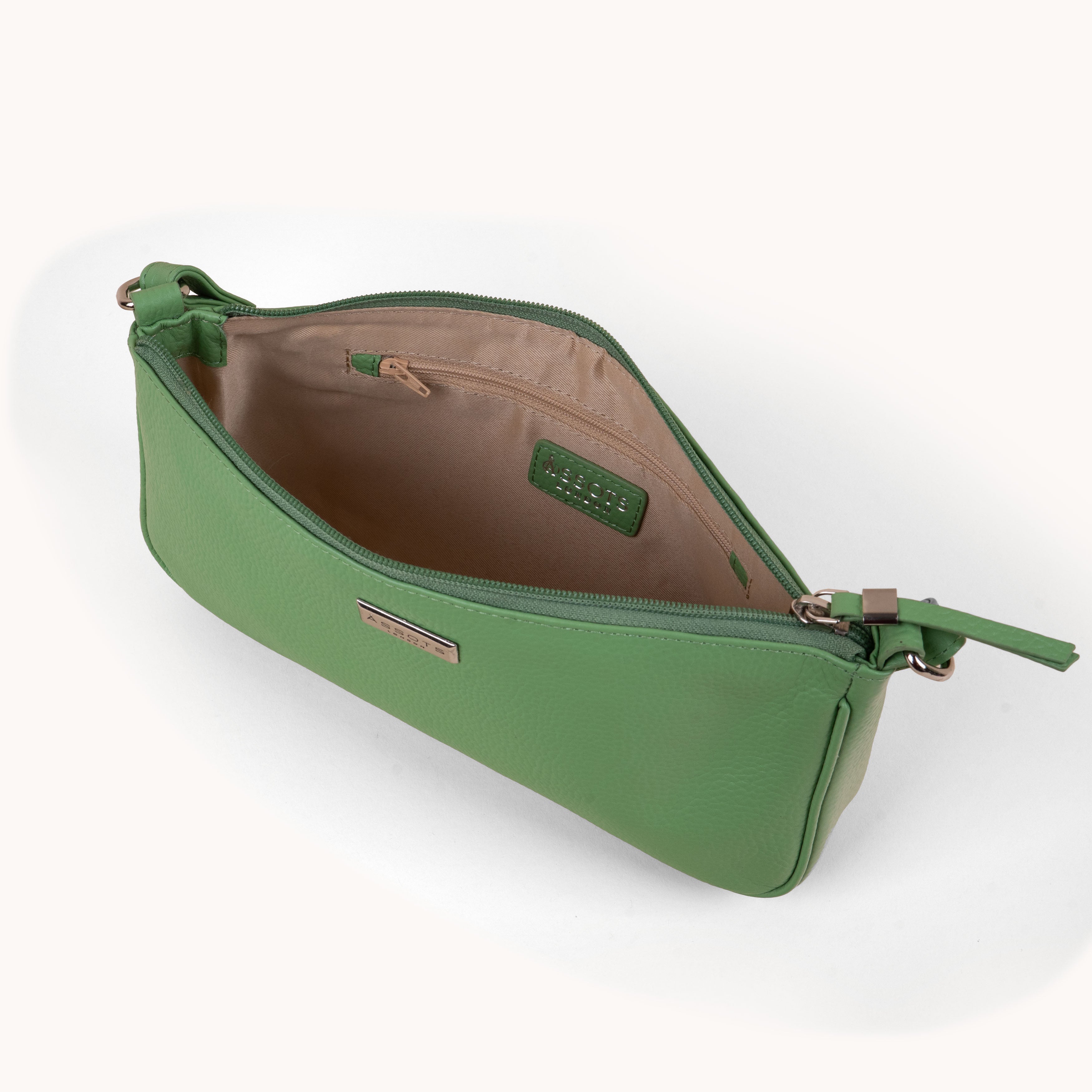 'ZARA' Matcha Green Pebble Grain Real Leather Shoulder Bag