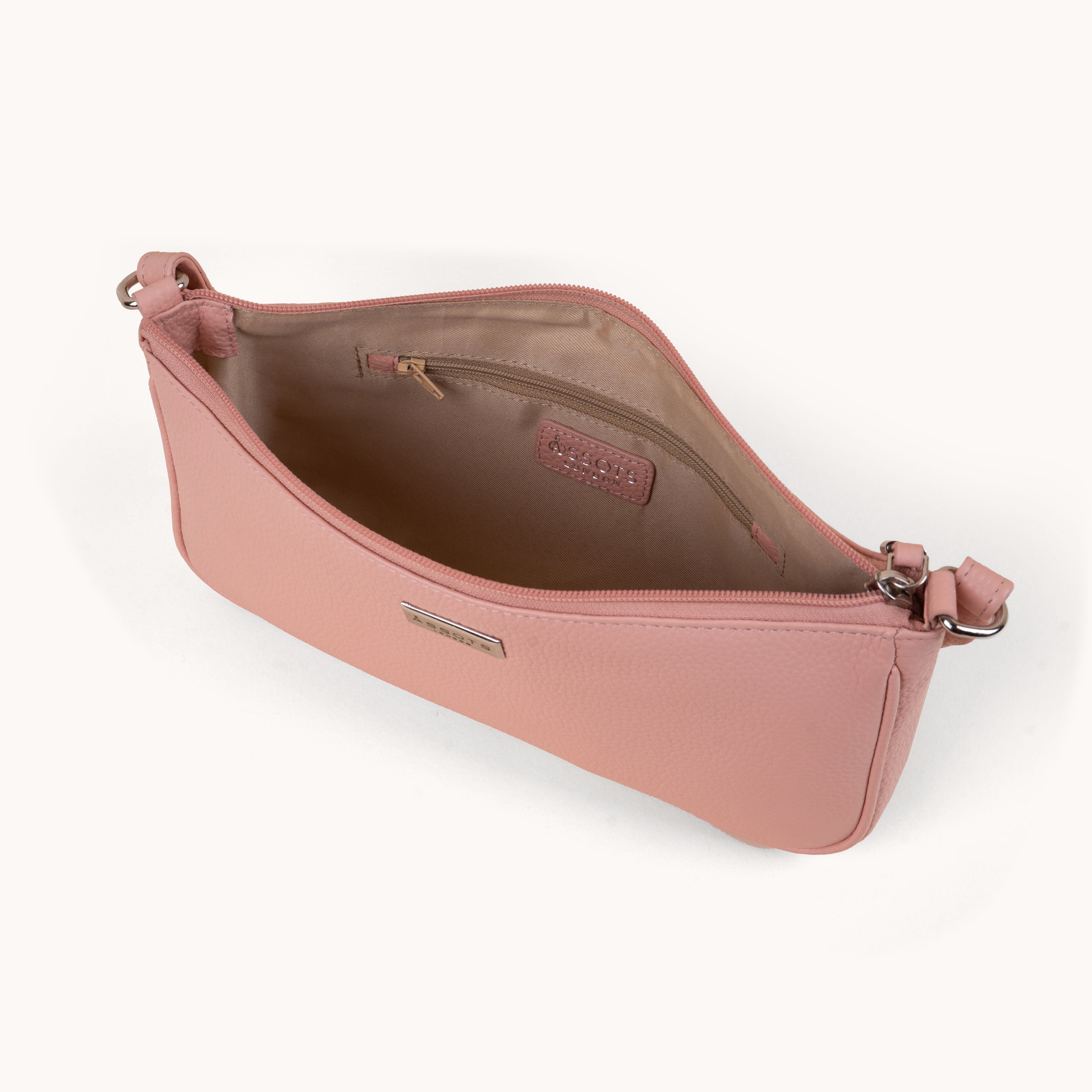 'ZARA' Peach Pebble Grain Real Leather Shoulder Bag