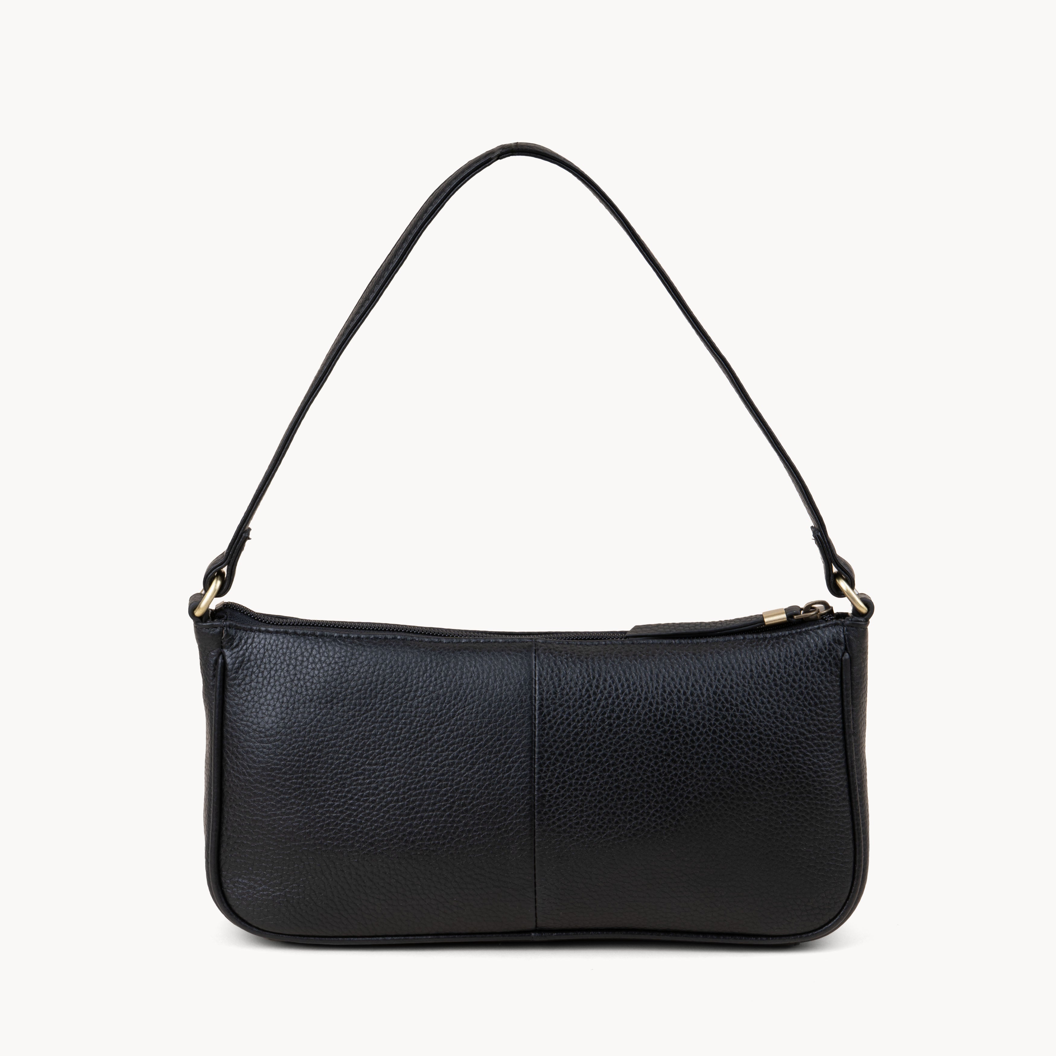 'ZARA' Black Soft Pebble Grain Real Leather Baguette Shoulder Bag