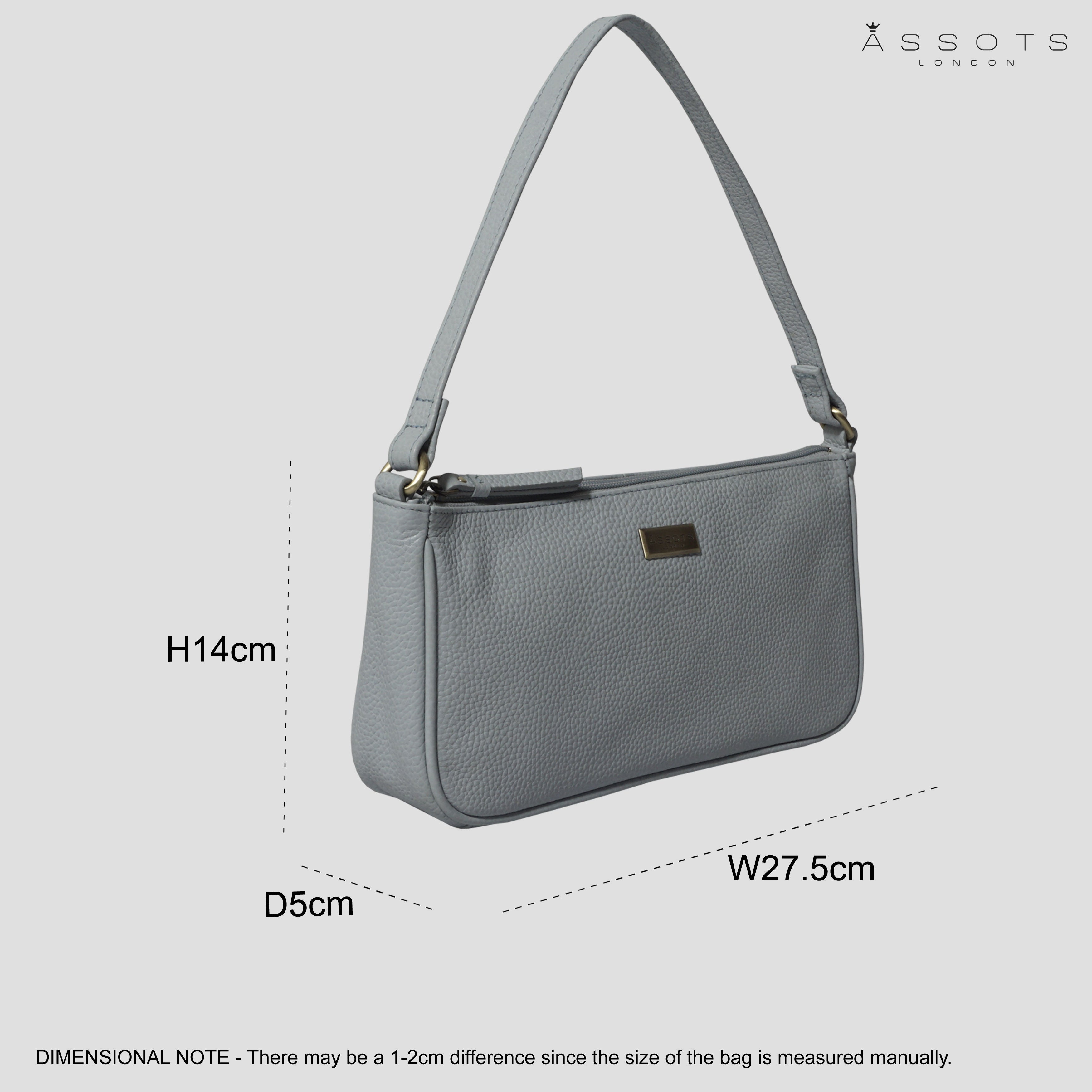 'ZARA' Cashmere Blue Soft Pebble Grain Real Leather Baguette Shoulder Bag