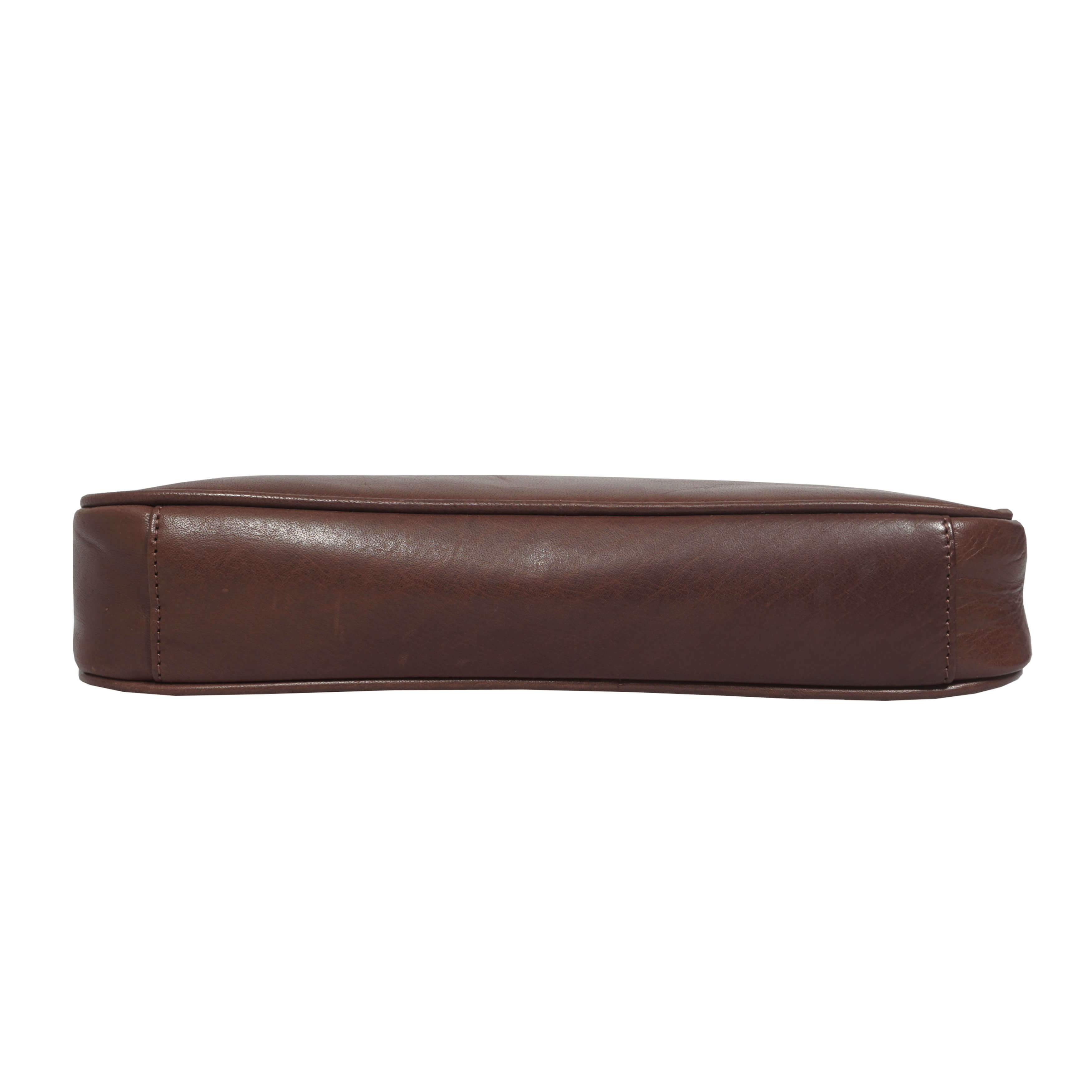 'ZARA' Brown Polished Real Leather Baguette Shoulder Bag
