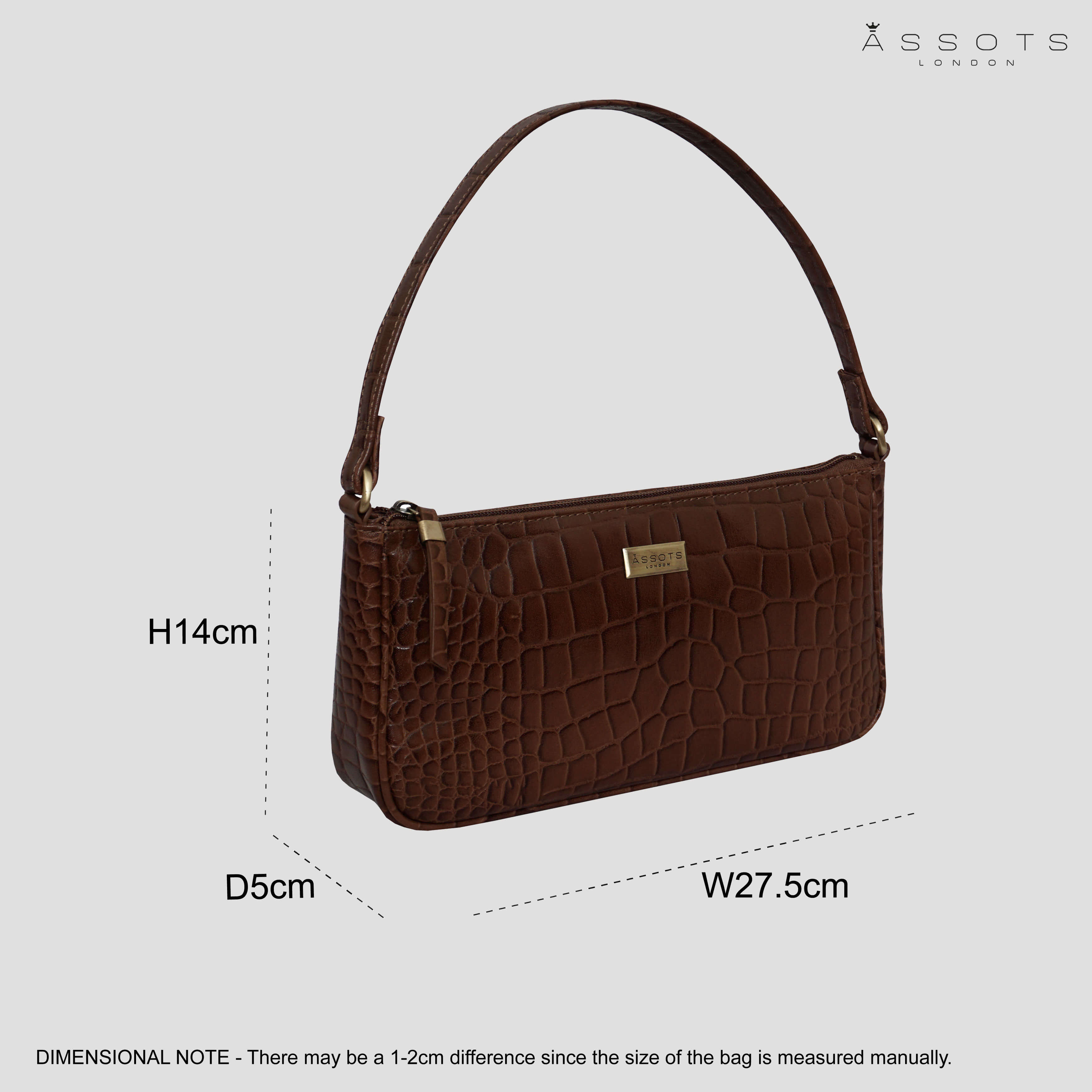 'ZARA' Tan Croc Real Leather Baguette Shoulder Bag