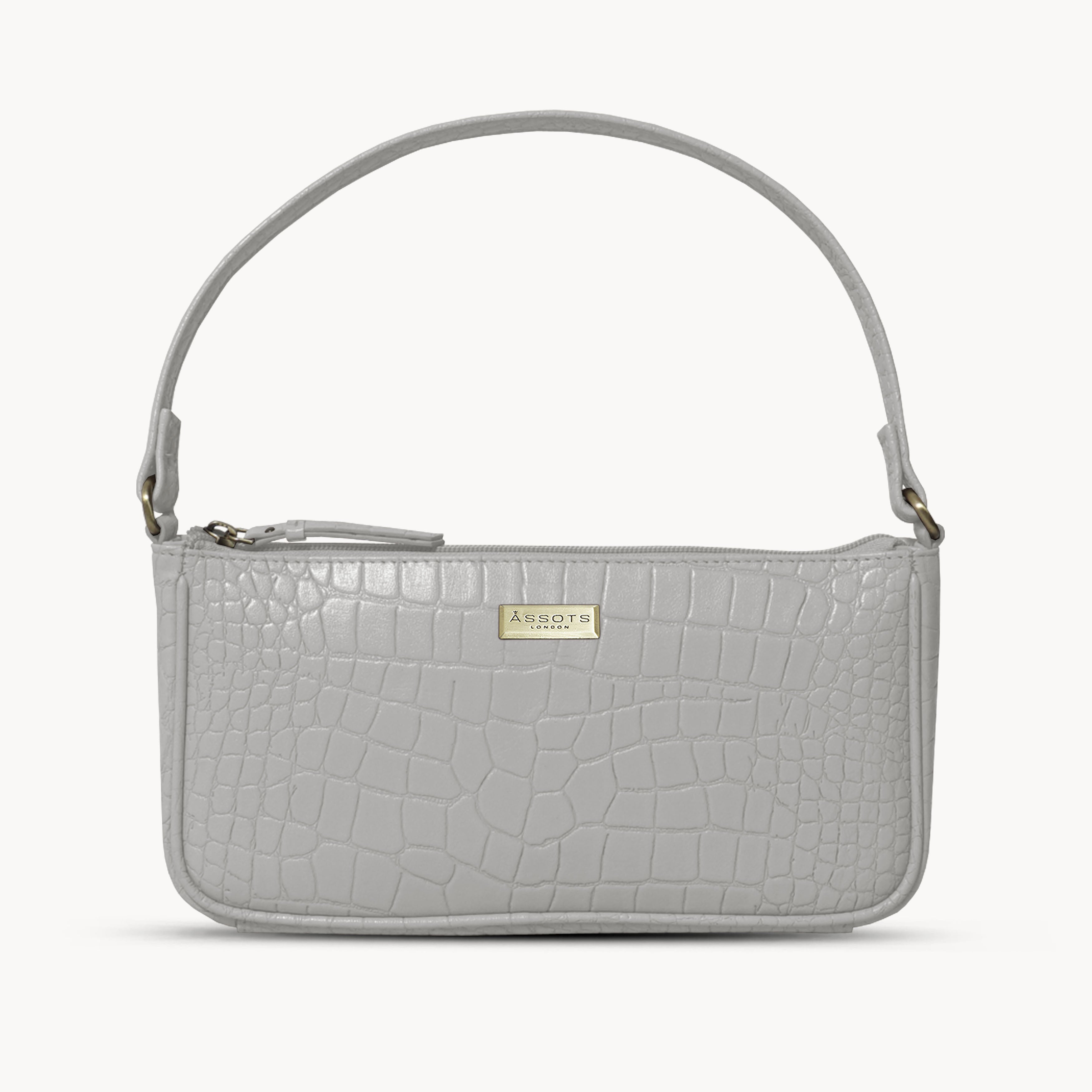'ZARA' Ice Grey Croc Real Leather Baguette Shoulder Bag