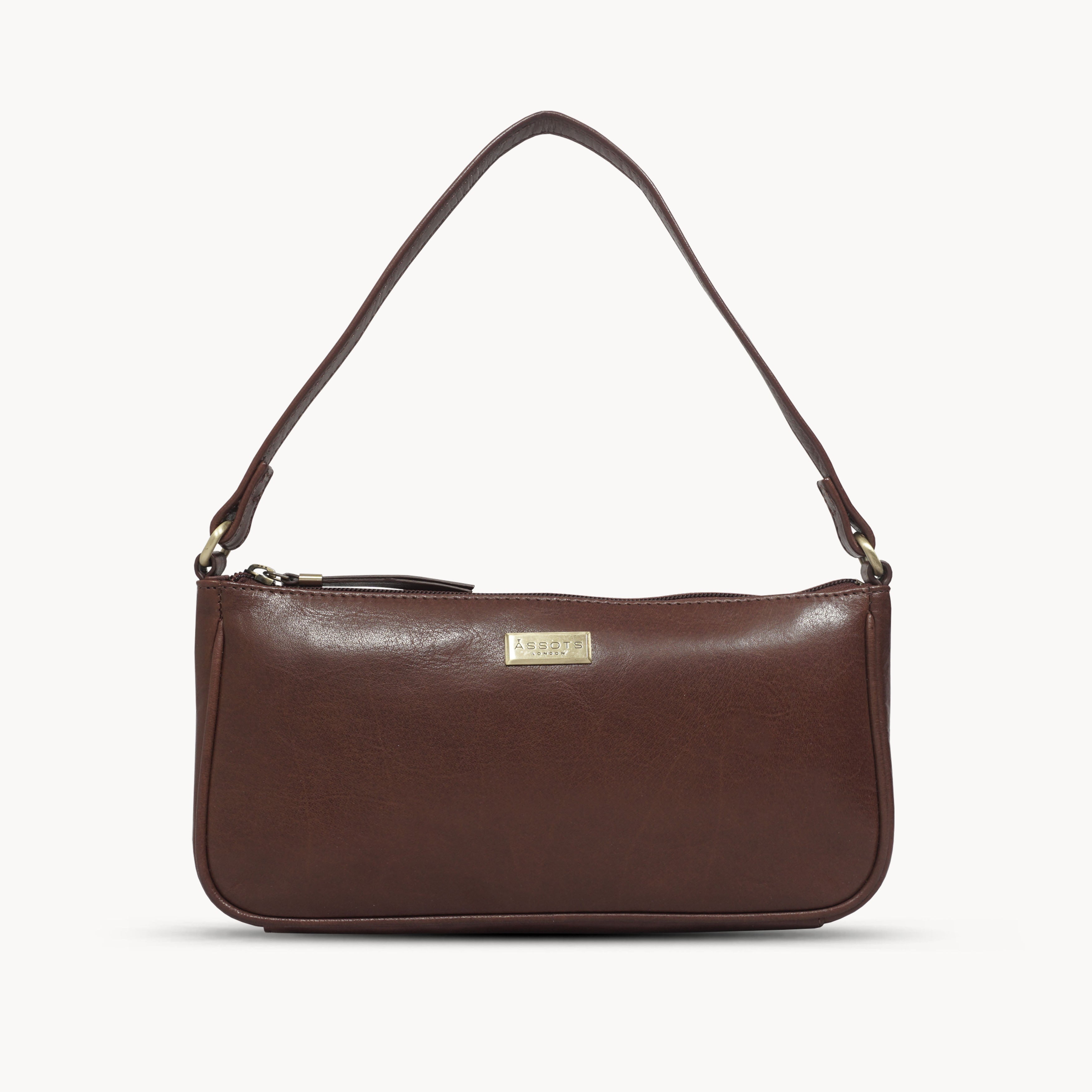 'ZARA' Brown Polished Real Leather Baguette Shoulder Bag