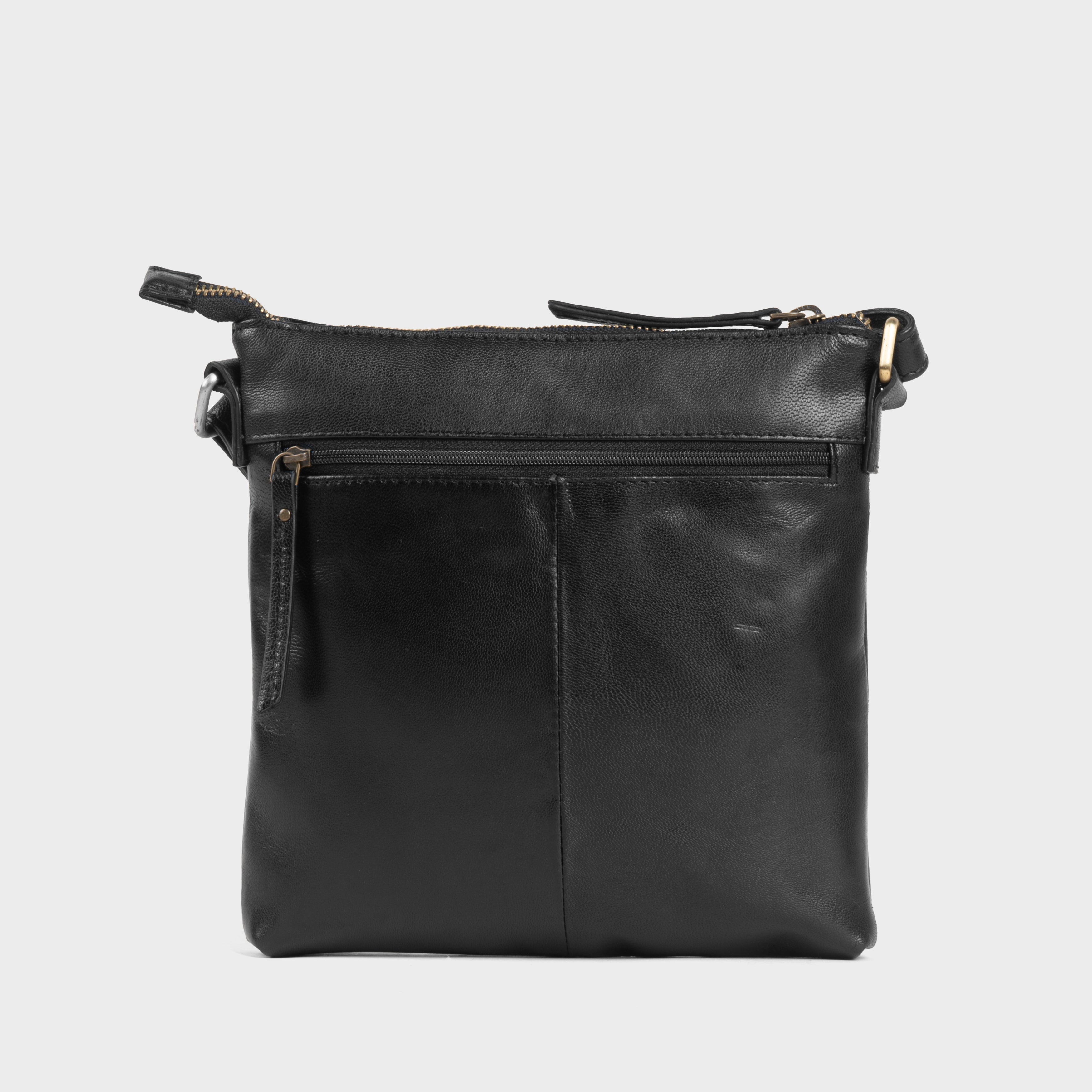 'RUE' Black Polished VT Real Leather Crossbody Bag