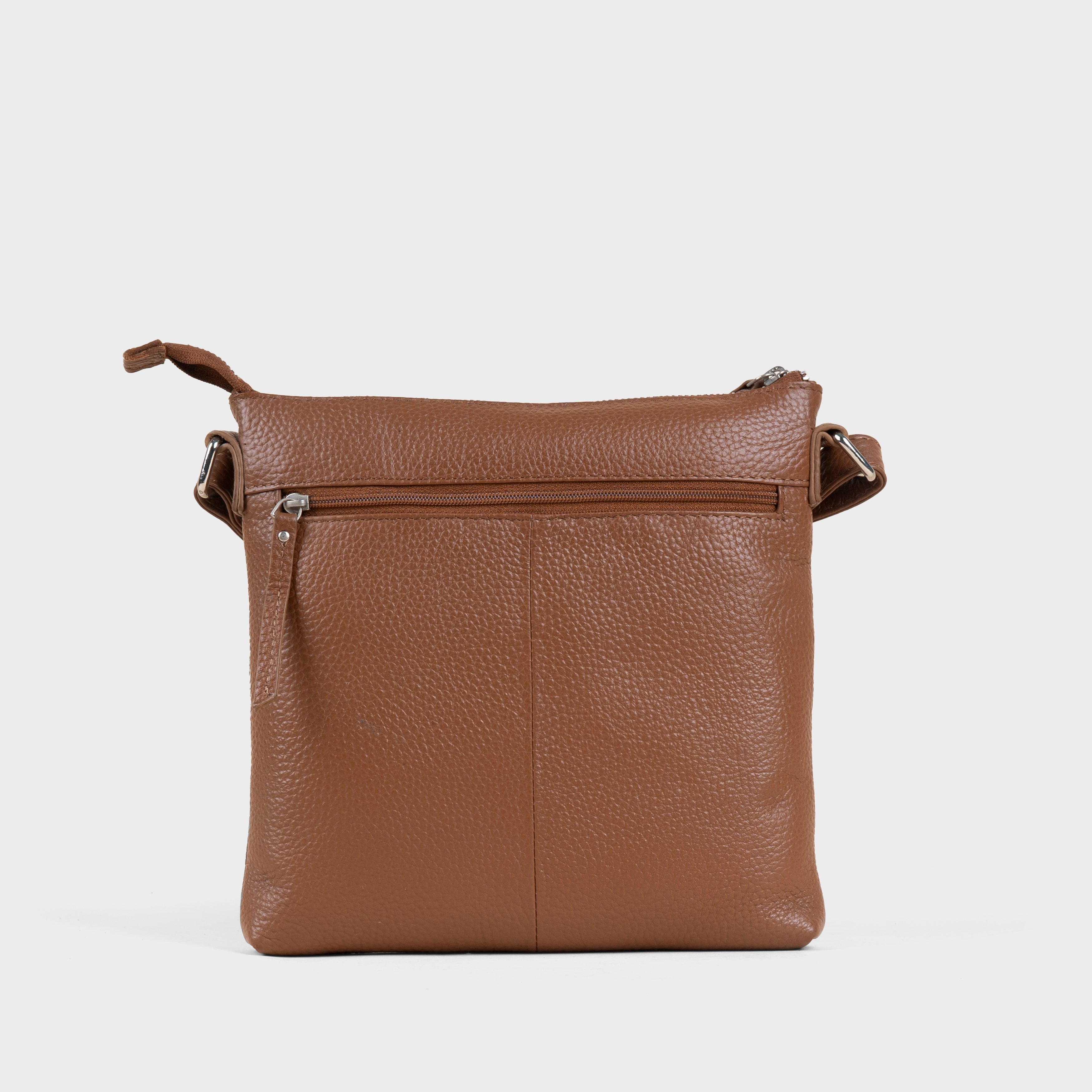 'RUE' Tan Pebble Grain Real Leather Crossbody Bag