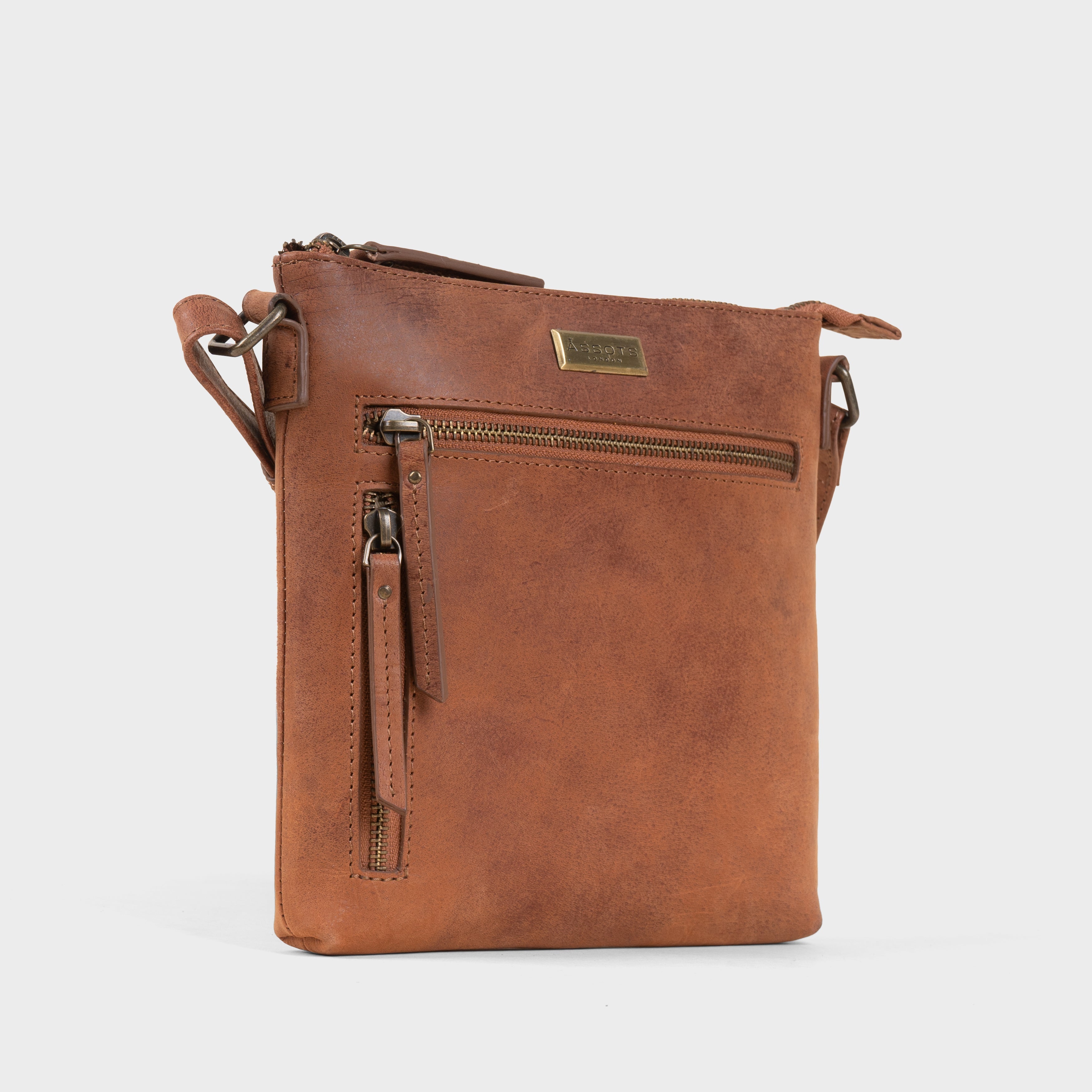 'RUE' Distressed Tan Real Leather Crossbody Bag