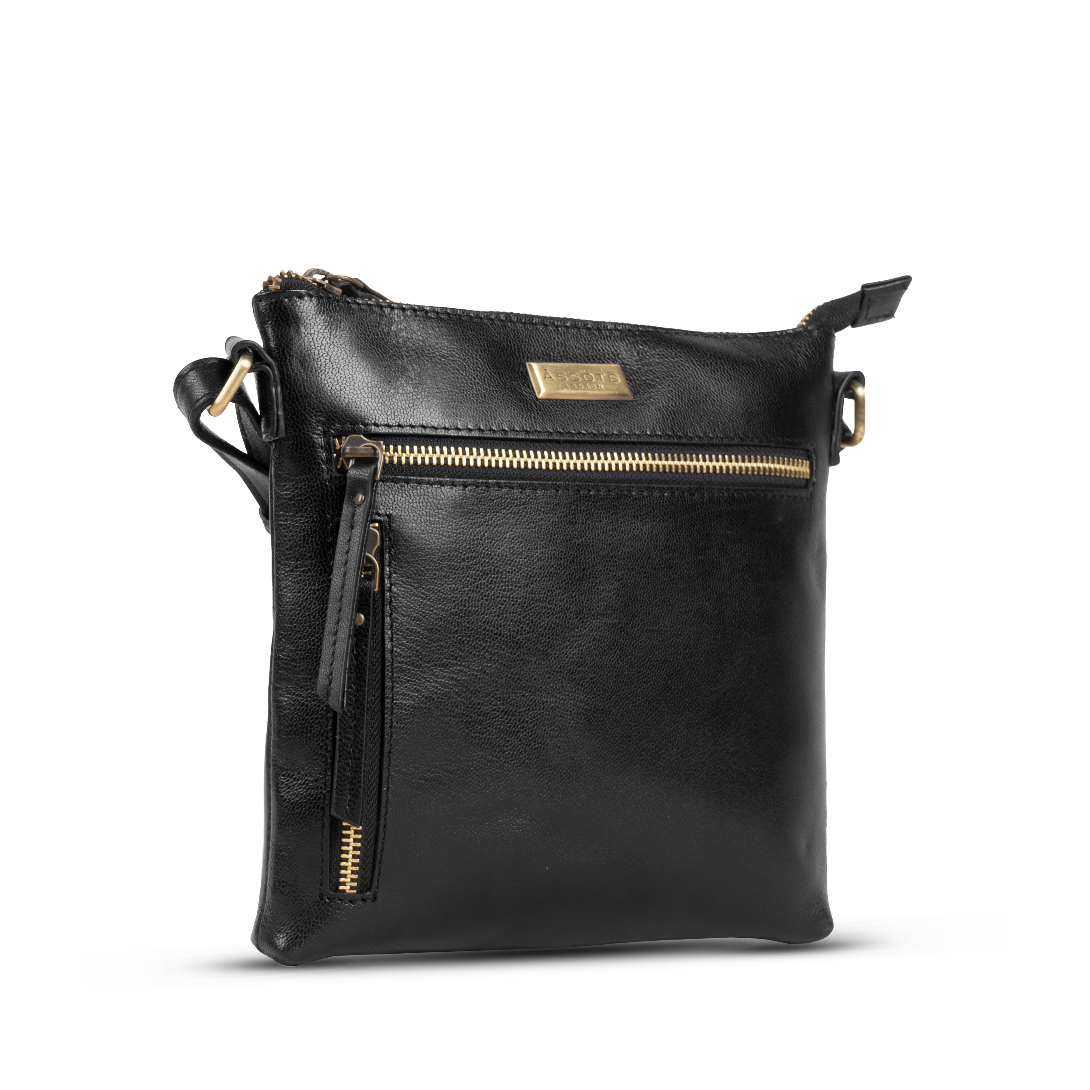 'RUE' Black Polished VT Real Leather Crossbody Bag