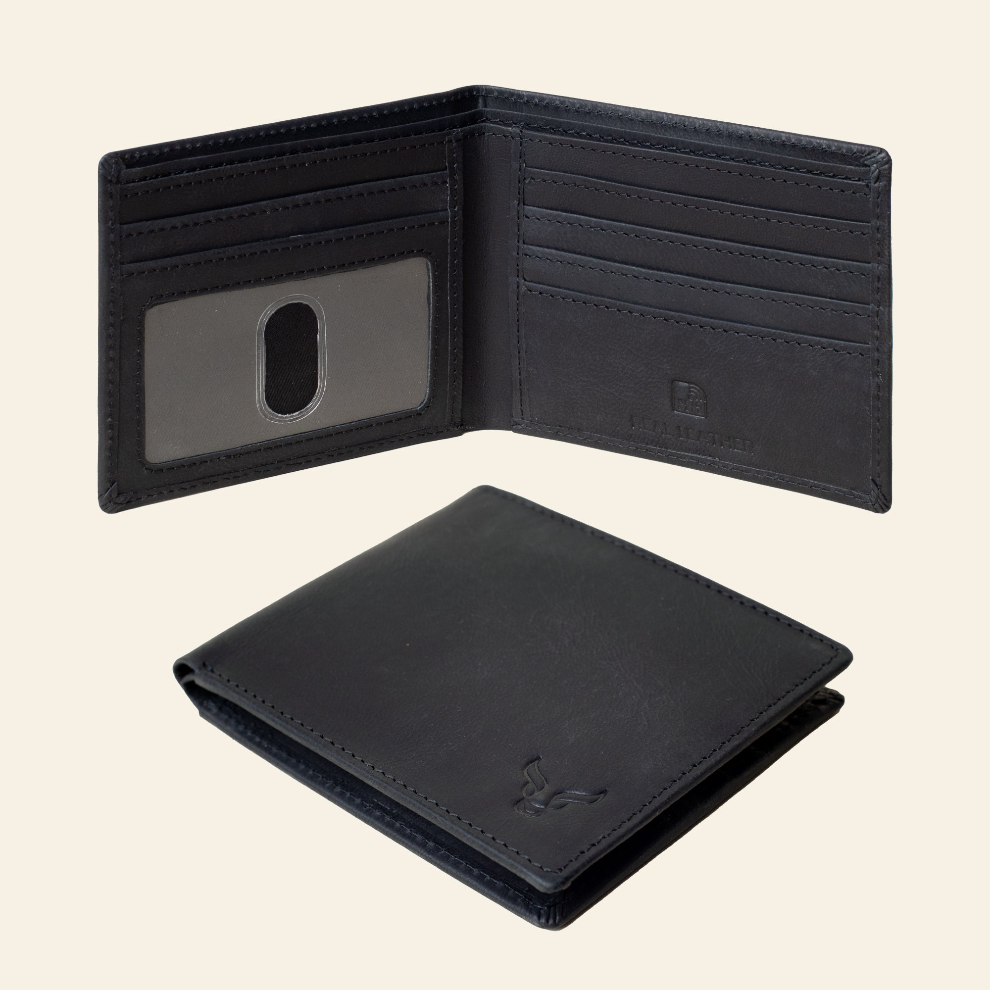 'JACK' Black Real Leather Men's RFID Slim Bifold Wallet