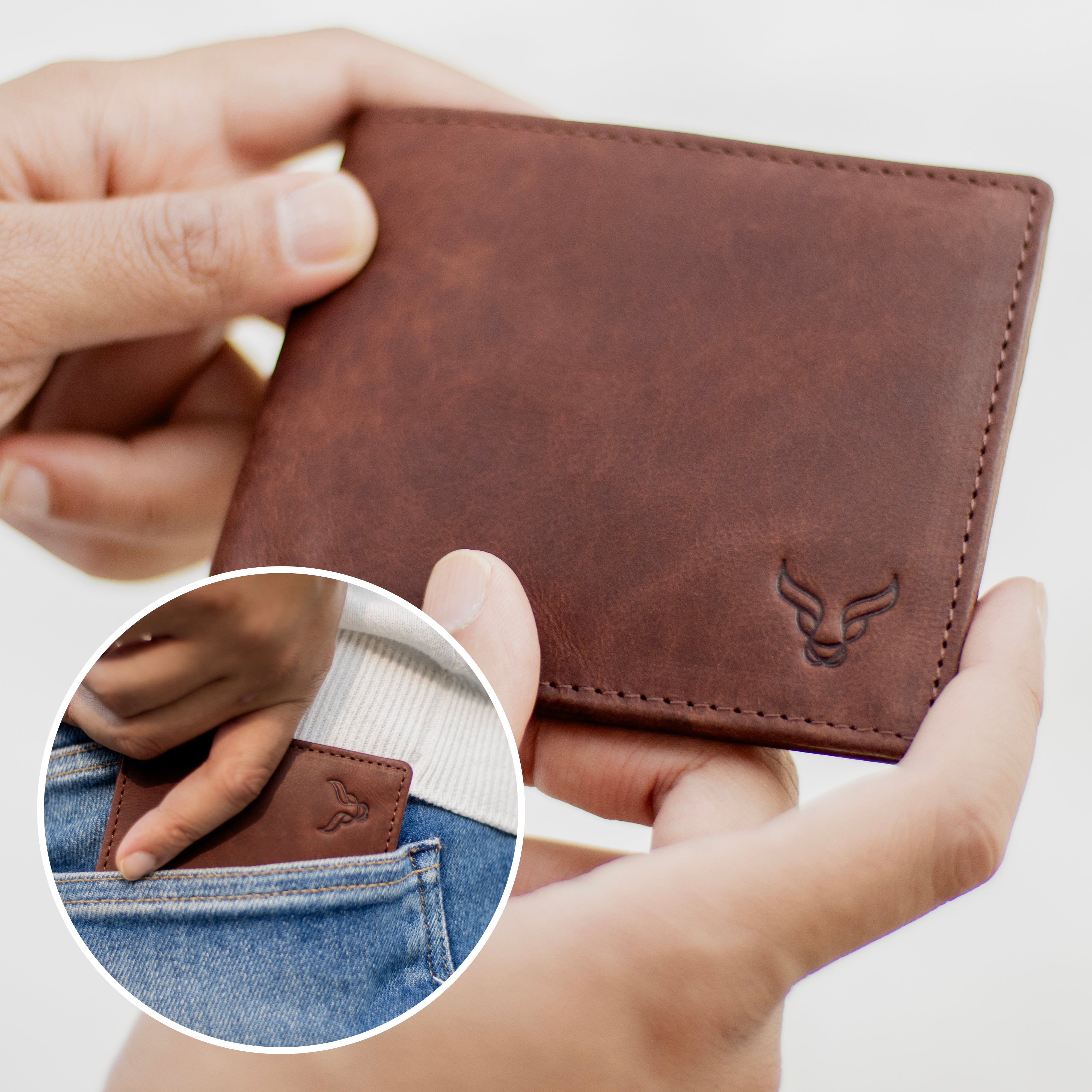 'JACK' Brown Real Leather Men's RFID Slim Bifold Wallet