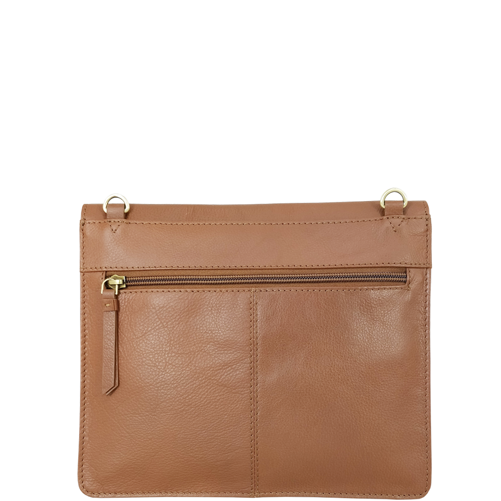 'OSLO' Tan Pebble Grain Leather Crossbody Bag