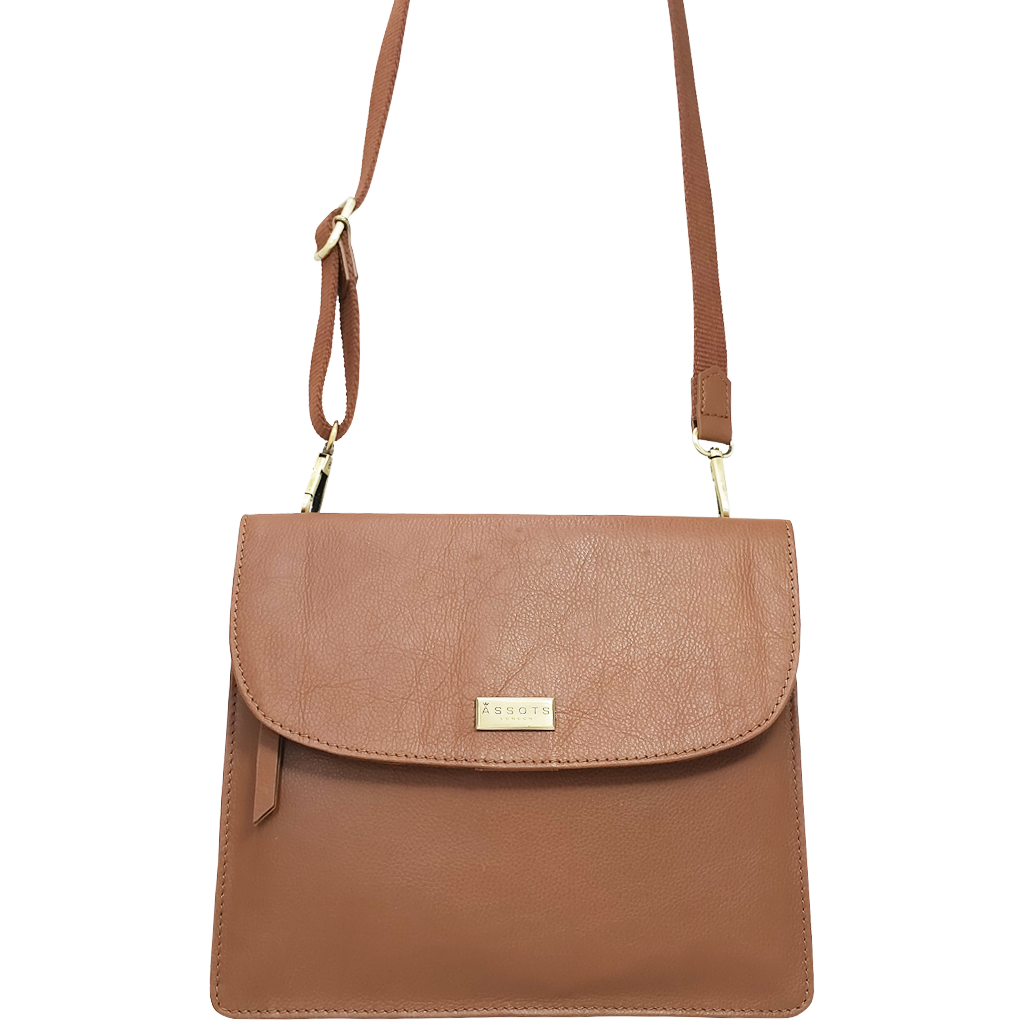 'OSLO' Tan Pebble Grain Leather Crossbody Bag